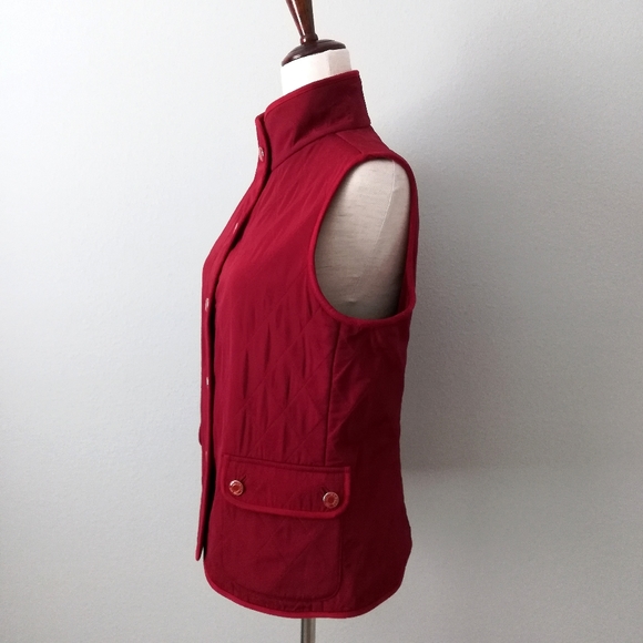 Talbots Deep Red Quilted Button Up Vest With Pockets, Size Medium - Picture 5 of 13